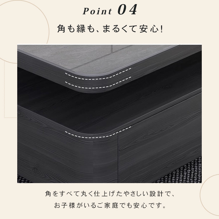 リビングセンターテーブル セラミック天板×グレー木目 モダンデザインのロータイプ収納テーブル hykg-5867