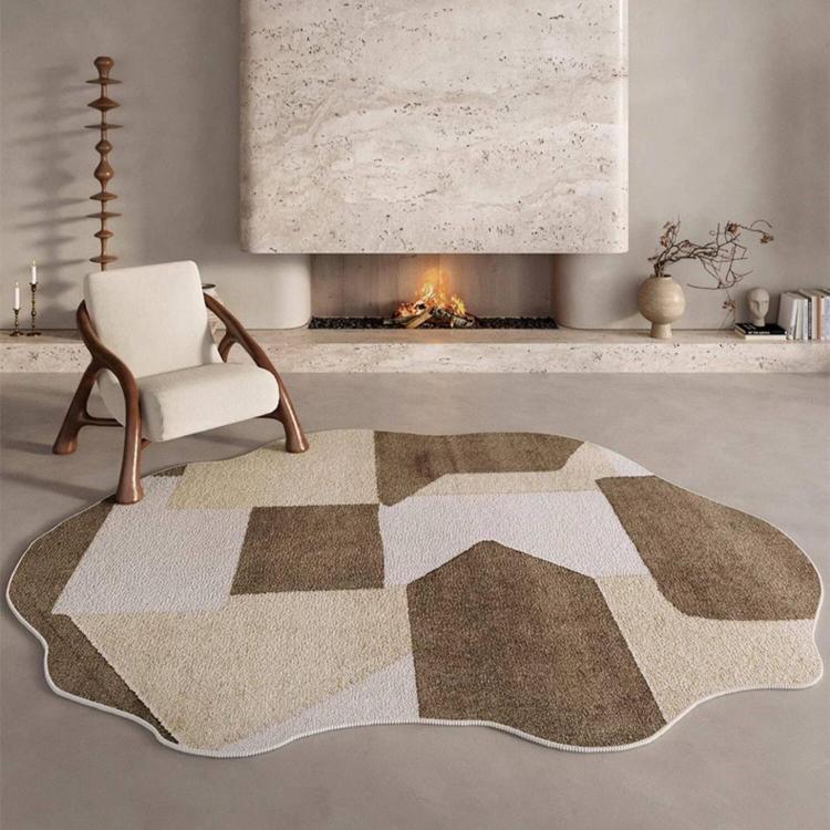 ヴィンテージ風 不規則ラグ 変形ラグマット リビング ソファ前 カーペット 寝室 ブラウン系 おしゃれ ky-09