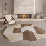 ヴィンテージ風 不規則ラグ 変形ラグマット リビング ソファ前 カーペット 寝室 ブラウン系 おしゃれ ky-09