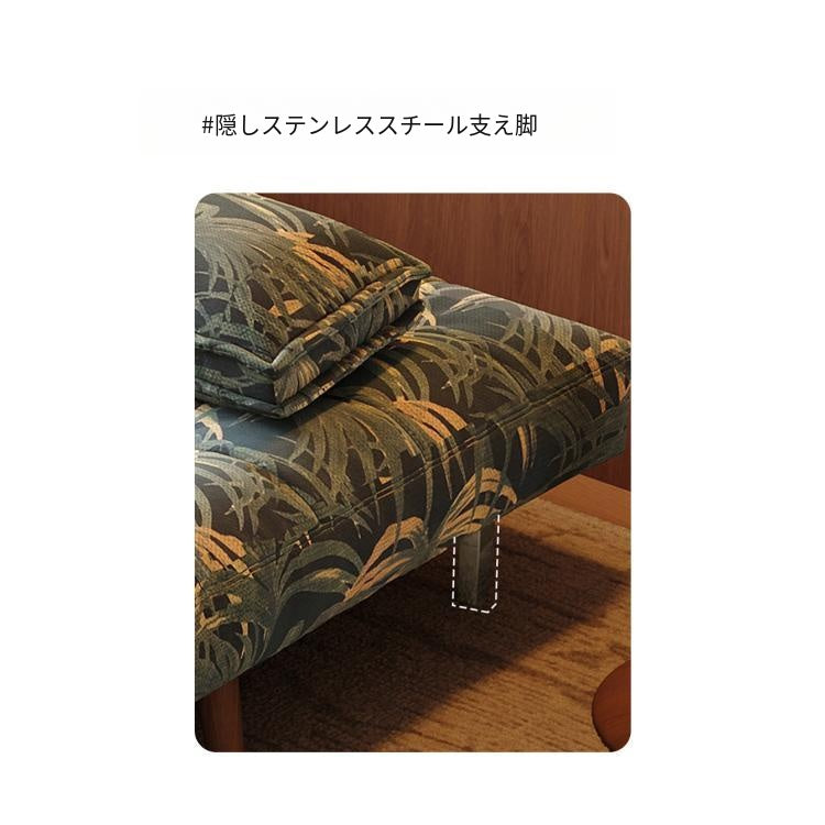 ヴィンテージ風 ボタニカル柄 ソファベッド 折りたたみ 2WAY 多機能ソファ 布張り プリントソファ 一人掛け おしゃれ mbs-0409-77
