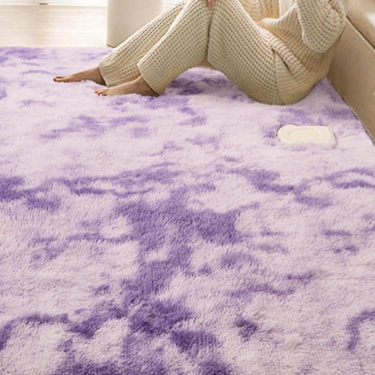 パープル カラフル シャギーラグ 厚手ラグマット 長毛 カーペット リビング 寝室 洗える 絞り染めデザイン おしゃれ ryjf-15