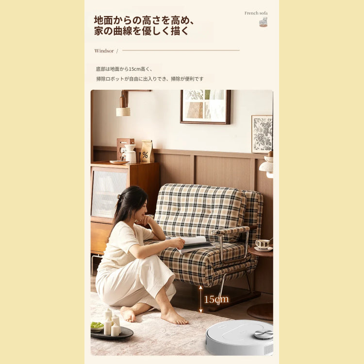 折りたたみソファベッド 布製 無垢材フレーム 1.25m ヴィンテージ風 テクスチャーファブリック sjdd-0225-4