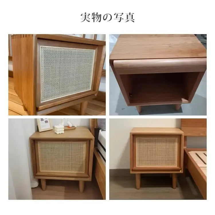 ナイトテーブル ブラウン チェリー材 ラタン xbjj-xzctg-nighttable