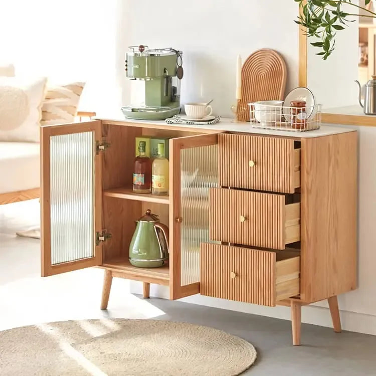 キャビネット ナチュラル ブラウン オーク材 キリ材 ガラス ysys-a1144-cupboard