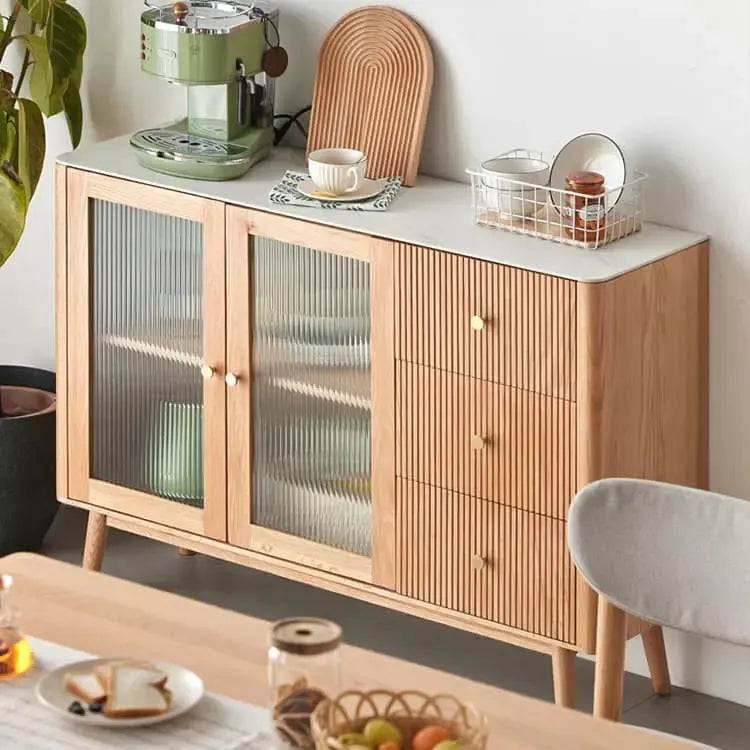 キャビネット ナチュラル ブラウン オーク材 キリ材 ガラス ysys-a1144-cupboard