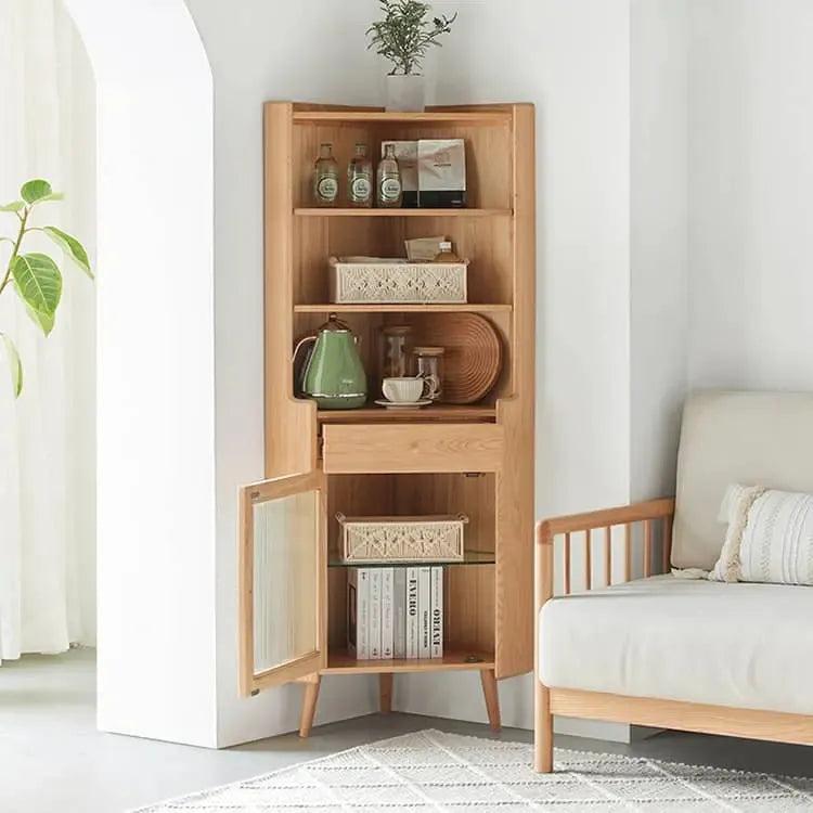 ラック ナチュラル オーク材 モールガラス 真鍮 キリ材 ysys-b3108