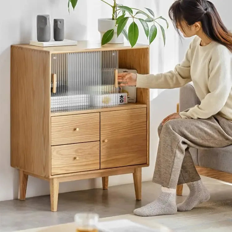 キャビネット ナチュラル オーク材 キリ材 ガラス 真鍮 ysys-f8103-cupboard