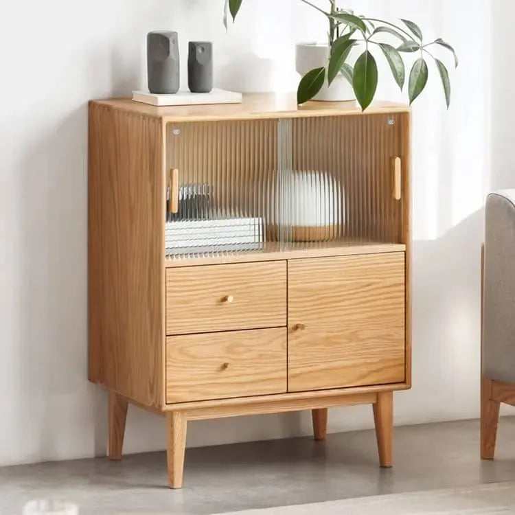 キャビネット ナチュラル オーク材 キリ材 ガラス 真鍮 ysys-f8103-cupboard