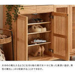 無垢材 下駄箱 ルーバー扉付きシューズボックス 引き出し付き 玄関収納 可動棚 ナチュラルオーク ブーツ対応 おしゃれ ysys-h9091