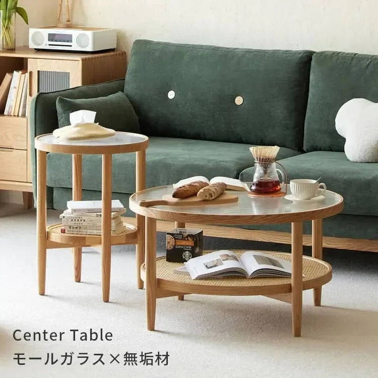 センターテーブル ナチュラル オーク材 ラタン ガラス ysys-i3074-table
