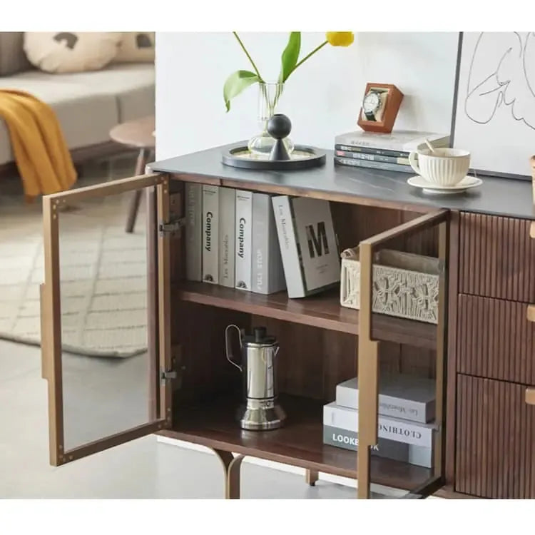 キャビネット ブラウン ウォールナット材 セラミック キリ材 ガラス 真鍮 ysys-i6141-cupboard