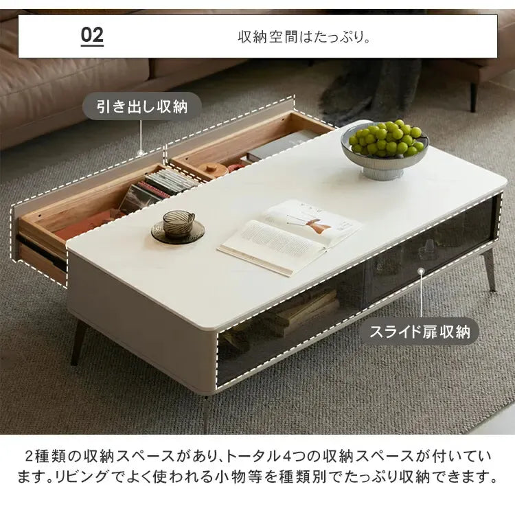 センターテーブル ホワイト セラミック カバ材 強化ガラス スチール キリ材 ysys-l8072-table