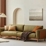 ソファー グリーン ブラウン チェリー材 エアレザー フェザー パイン ysys-s1057-sofa