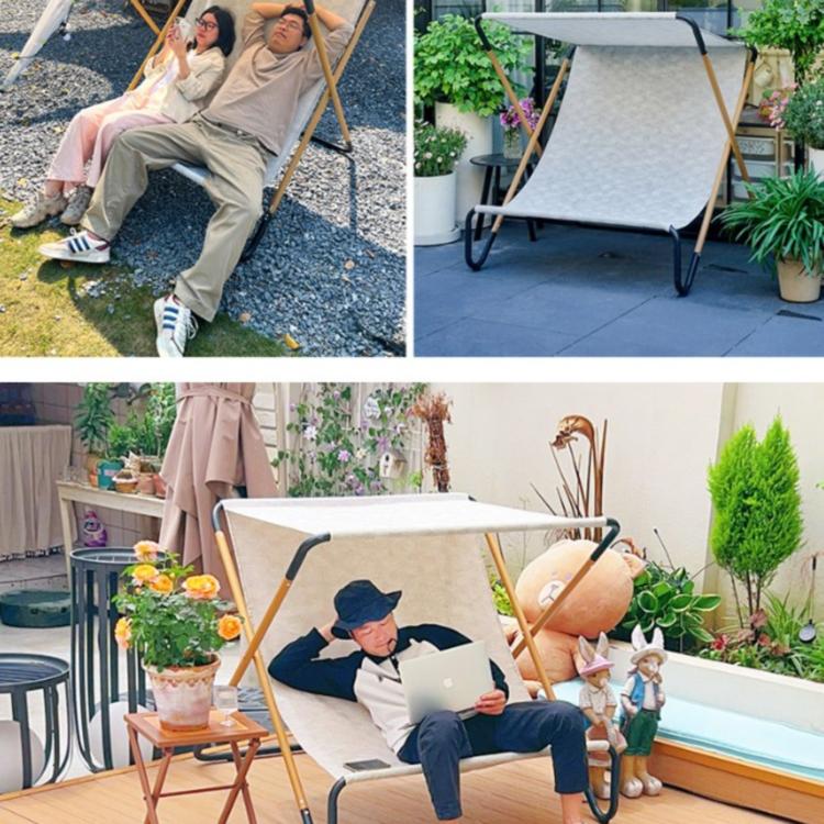 折りたたみリクライニングチェア ダブル 屋外用 サンシェード付き ビーチ ホテル カフェ 庭 キャンプ用 日よけチェア zy-0423-84