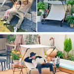 折りたたみリクライニングチェア ダブル 屋外用 サンシェード付き ビーチ ホテル カフェ 庭 キャンプ用 日よけチェア zy-0423-84