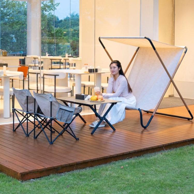 折りたたみリクライニングチェア ダブル 屋外用 サンシェード付き ビーチ ホテル カフェ 庭 キャンプ用 日よけチェア zy-0423-84