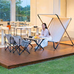 折りたたみリクライニングチェア ダブル 屋外用 サンシェード付き ビーチ ホテル カフェ 庭 キャンプ用 日よけチェア zy-0423-84